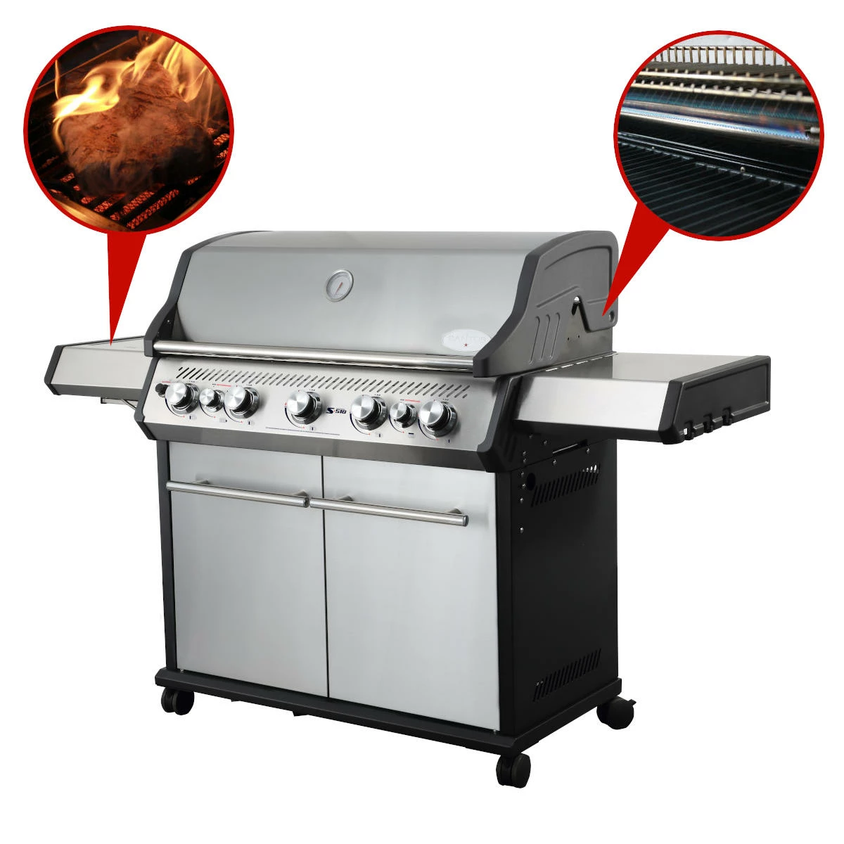 SANTOS S-518 Mit Seiten- & Heckbrenner, Edelstahl Inkl. Drehspieß, Rostheber & Silikonablage & Graviertes ZWILLING Pro Messer 6 SANTOS S-518 Mit Seiten- & Heckbrenner, Edelstahl Inkl. Drehspieß, Rostheber & Silikonablage & Graviertes ZWILLING Pro Messer – Bild 6