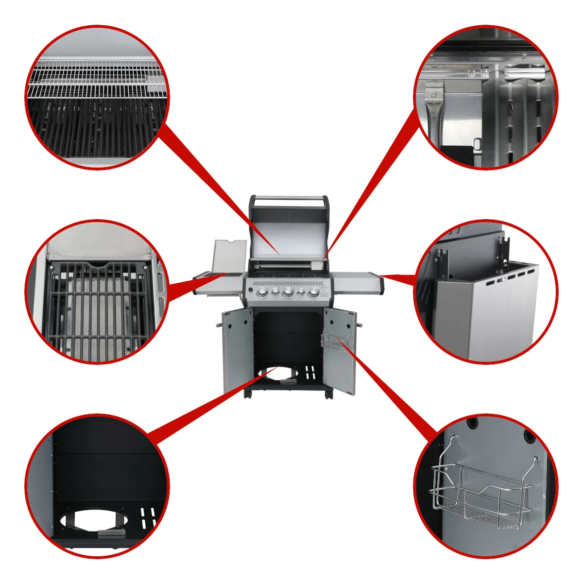 SANTOS S-318 Mit Seiten- & Heckbrenner, Schwarz Inkl. Drehspieß, Rostheber & Silikonablage 11 SANTOS S-318 Mit Seiten- & Heckbrenner, Schwarz Inkl. Drehspieß, Rostheber & Silikonablage – Bild 11